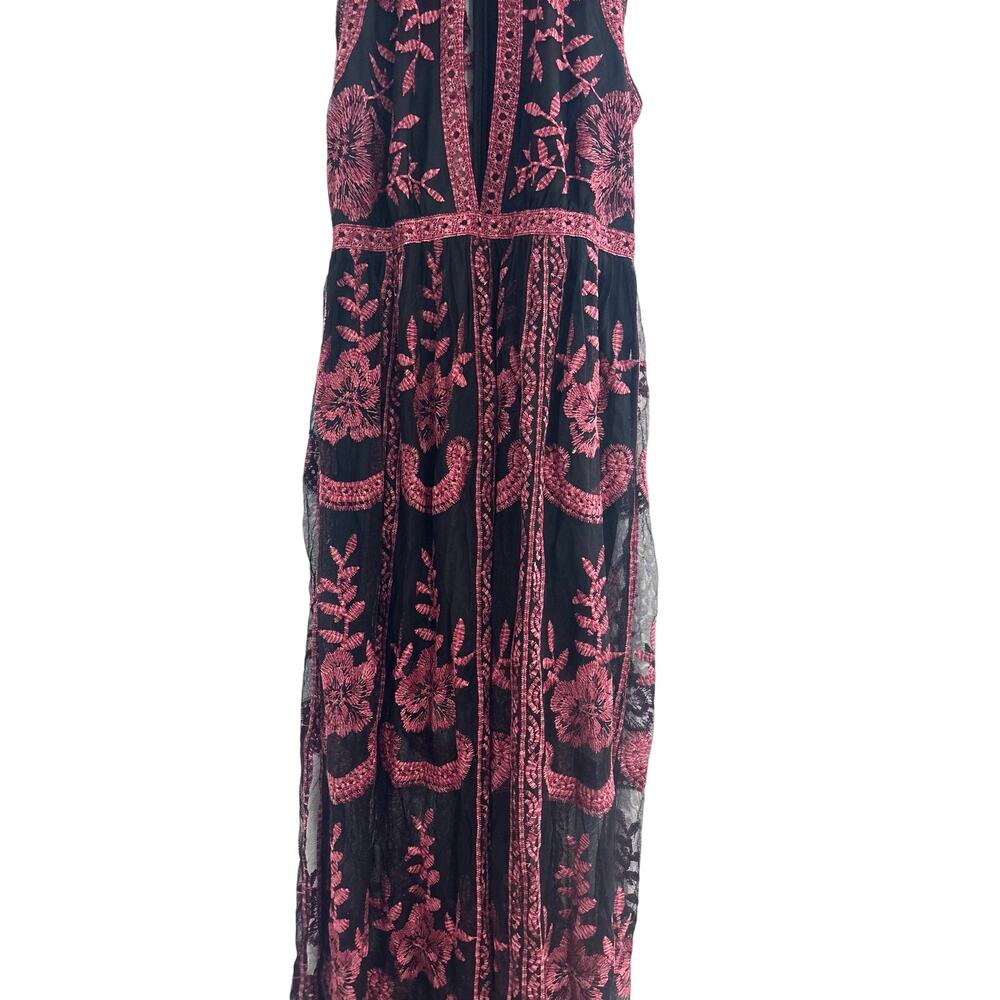 Honey punch Lace embroidered maxi halter sheer overlay dress NEW Small - Picture 10 of 12